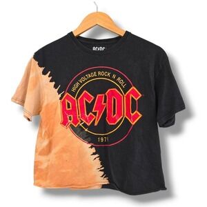 AC/DC Graphic Tee Distressed Bleach‎ Tie Dye Rock N Roll High Voltage Crop Top M